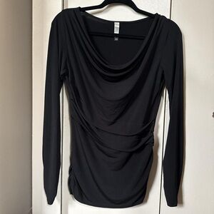 Charles River Apparel Elegant Black Drape Long Sleeve Top